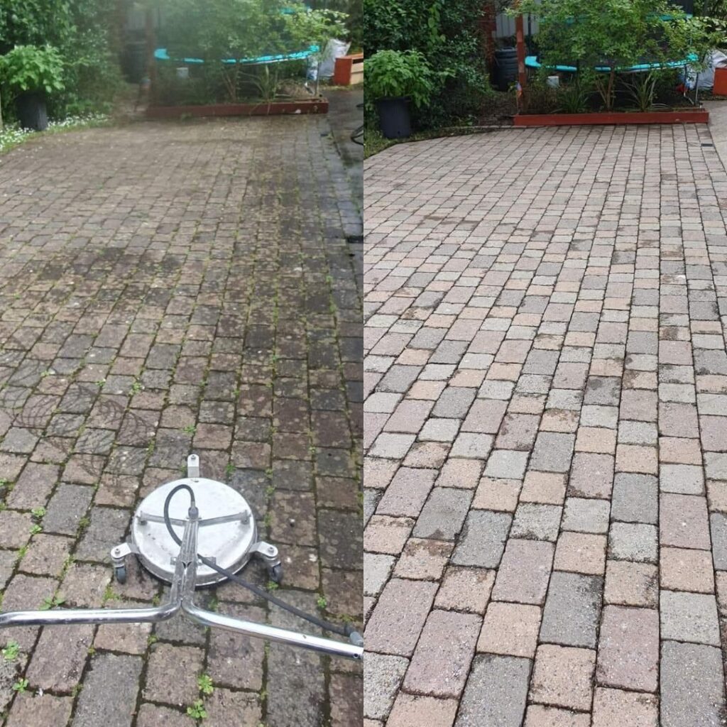 Before and after driveway cleaning in Clare