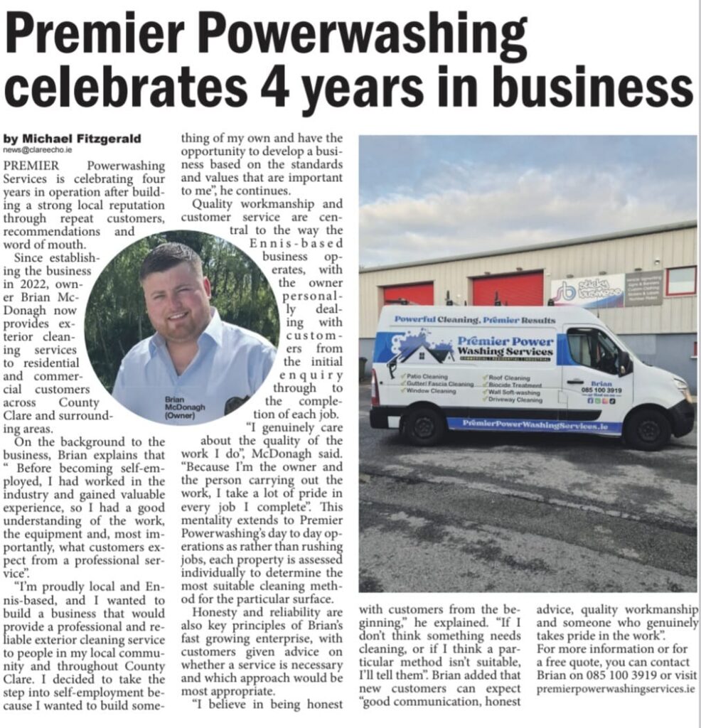 Premier Power Washing Services in the Clare Echo